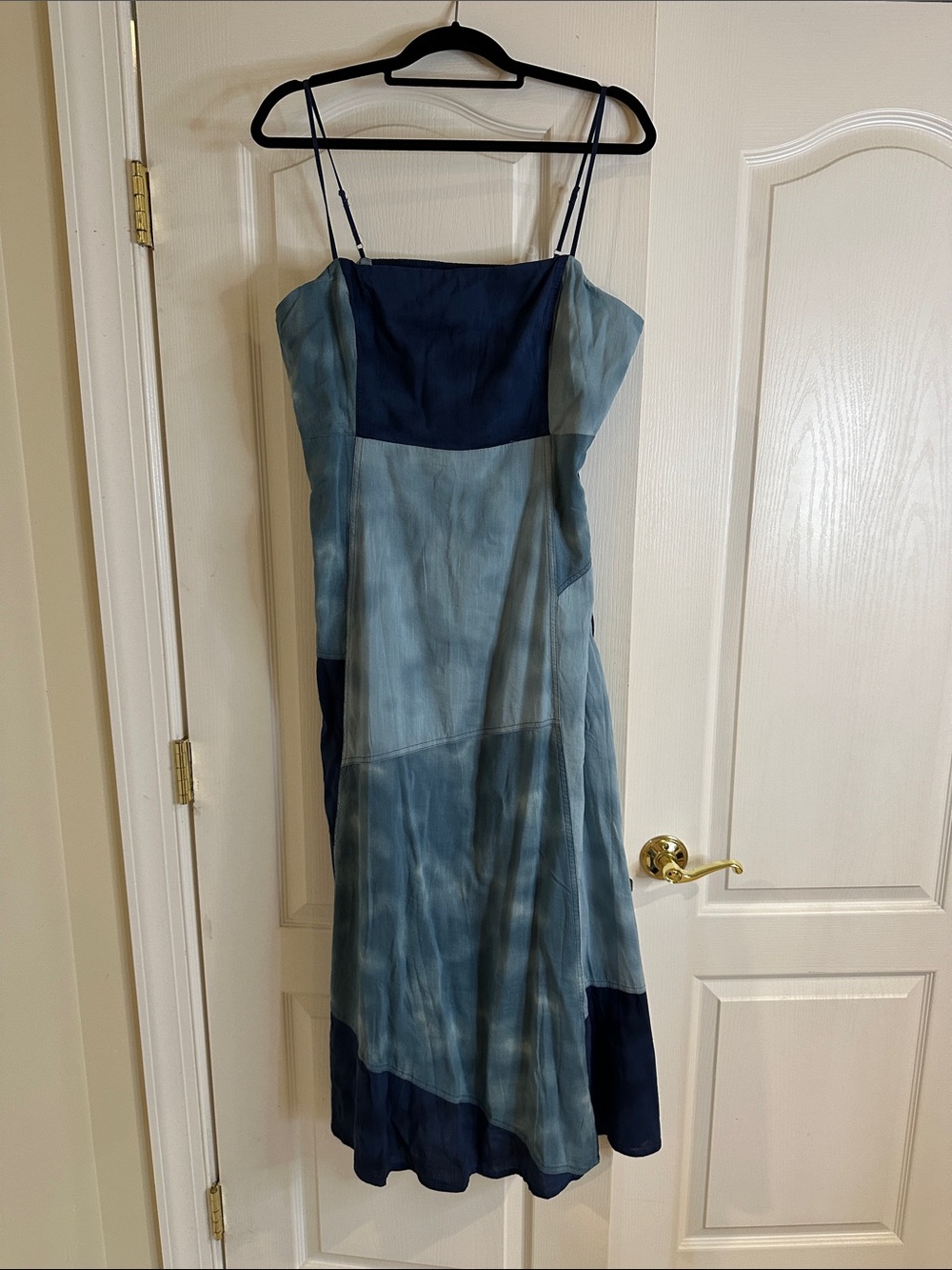 GAP Blue Patchwork Slip Midi Dress with Spaghetti Straps